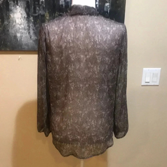 Elegant Sheer Brown Floral Blouse with Tie at Neckline - Picture 2 of 6